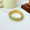 Pulsera Abierta de Aleación Pintada Estilo Nuevo Europeo y Americano Lugong, Diseño Hueco Retro de Moda, Pulsera de Flor de Rosa Incrustada con Diamantes Multicolor