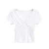 2502-Camiseta de Moda de Estilo Europeo y Americano de Cuello en V Versátil de Manga Corta para Mujer 2025 Nuevo Top Camiseta Básica Sexy Ajustada