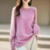 Nuevo suéter de punto de cachemira y lana listo para usar para otoño e invierno con borde enrollado, cuello redondo, mangas largas y lana cepillada con lentejuelas