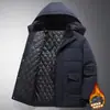 Ropa de algodón acolchada gruesa para hombre de mediana edad y ancianos para invierno con forro polar Chaqueta con capucha para hombre Informal versátil de longitud media Abrigo cálido de algodón acolchado
