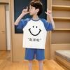Pijamas de verano para niños, con dibujos animados, cuello redondo, manga corta, pantalones cortos, ropa de verano con aire acondicionado, ropa de hogar para niños pequeños y medianos.