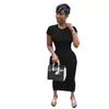 D9289 Amazon Caliente Moda Femenina Europea y Americana Sexy Color Sólido Ajustado Cuello Redondo Manga Corta Vestido Vestido Largo