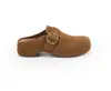 Zapatos Birkenstock originales de piel auténtica para mujer que aumentan la altura 4.5 cm, dos versiones: mules de ante con punta redonda, tira de hebilla y suela gruesa