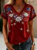 Fabricante Direto Roupas Femininas Transfronteiriças EUA 250ª Camiseta com Estampa Digital Decote V Dia da Independência Estrelas e Águias