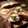 Conjunto de Xícara e Pires para Café em Porcelana de Osso Europeia Luxo Leve Xícara de Chá da Tarde da Corte Presente de Negócios Par de Xícaras Cerâmicas Em Estoque Atacado