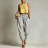 Pantalones Harem de Algodón y Lino Estilo Europeo y Americano Transfronterizos 2026 para Mujer, Cintura Elástica, Corte Holgado, Adelgazantes, Pantalones Linterna con Puño, Pantalones Largos Casuales