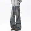 Jeans masculinos de outono vintage, estilo americano, lavados, de alta qualidade, corte curvo, calças casuais retas plissadas, calças largas soltas plus size
