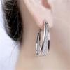 Brincos de Argola Grandes em Malha de Prata 925 com Cristais de Zircônia para Mulheres, Estilosos e Modernos, Brincos de Moda Exagerados Europeus e Americanos