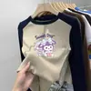 Desenho Animado Estampa Fofa Tamanho Médio-Grande Infantil Gola Redonda Base de Veludo Top para Meninas Patchwork Manga Longa Estiloso Fashionável Top de Bebê