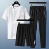 Traje de Seda Helada de Verano para Hombre Casual Deportivo Transpirable Manga Corta Verano Ultra Delgado Camiseta Pantalones Cortos Pantalones Traje de Tres Piezas