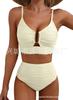 Nuevo Bikini Sexy de Color Puro Europeo y Americano Transfronterizo con Push-Up para un Aspecto Adelgazante de Cintura Alta para Mujer Bikini2025
