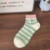 Meias Listradas Casuais Vintage para Mulheres, Meias Curtas, Meias de Algodão da Moda, Meias Esportivas Finas de Verão Estilo Japonês, Meias de Cano Médio para Casais