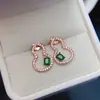 Venta al por mayor de fábrica Populares Pendientes de Esmeralda Natural Plata S925 Incrustados Piedra Principal 3*4 Joyería de Lujo Venta Directa de Fábrica