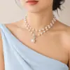 Collar de Perlas de Doble Capa de Lujo Ligero Estilo Francés para Mujer, Colgante con Cierre Ot de Diseño Exclusivo, Cadena para Clavícula, Accesorio de Cuello de Gama Alta