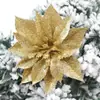 Exquisitas Flores de Navidad Cebolla en Polvo Sólido Dorado y Plateado Flores Rojas Colgante de Árbol de Navidad Prendas Navideñas Decoraciones Navideñas de Ratán