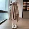 Saia Midi Shanlida Novo Estilo Feminina Linha A Esconde Defeitos Feminina Cintura Alta Emagrecimento Design Assimétrico Petite Primavera/Verão Irregular
