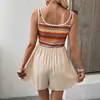 Mono Corto de Verano 2026 Nuevo Estilo Tiktok Transfronterizo Estilo Étnico Europeo y Americano Bordado de Colores Color de Contraste Sin Mangas Ceñido a la Cintura para Mujer