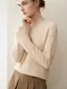 Nuevo suéter de cachemir 100% puro para otoño e invierno para mujer, con bordes enrollados, cuello semi-alto, mangas largas, estilo pullover, tejido de punto base de moda