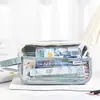 Estuche transparente para lápices, portátil, para niños y niñas de secundaria, sencillo, de gran capacidad y gran valor.