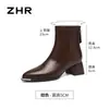 Botines retro de punta fina ZHR para mujer, nueva colección otoño 2026, zapatos pequeños de cuero estilo británico negro, tacón grueso, botas de ajuste ceñido