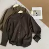 Camisa de manga larga a cuadros retro de otoño para mujer, holgada y casual, de longitud media, adelgazante, con cuello de solapa, chaqueta de camisa a cuadros