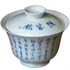 Tigela Gai de Poesia Ercai Azul e Branco Escrita à Mão Shanding Poesia de Inscrição em Quarto Shabby Tigela de Chá Doméstica Vintage Tigela de Chá Doméstica de Cerâmica