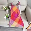 Atardecer Naranja Verano Cuadros Contrastantes Biselado Tirantes Ins Diseño Femenino Delgado Vestido 88018