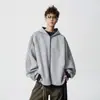 Moletom Cardigan Três Listras Estilo Americano para Homens 2026 Primavera Nova Marca de Moda Solto Esportivo Casual Casal Com Capuz