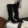 Botas de Tacón Alto Puntiagudas Color Caqui Botas Largas de Montar para Mujer Otoño/Invierno 2026 Estilo Nuevo Tacón Delgado Par Elegante con Abrigo Botas Altas
