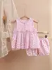 Pijamas de Gasa para Niñas, Conjunto de Falda Floral y Shorts, Suave, Lindo, Transpirable, Conjunto de Dos Piezas de Algodón de Doble Capa para Bebés Niñas