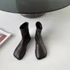 Botas de Temporada Primer Encuentro Martin para Mujer 2026 Otoño/Invierno Nuevas Mango Punta Cuadrada Piel Suave Elásticas Ajustadas Estilo Francés Botines Planos Cortos