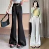 Pantalones anchos de pierna acampanada fina en satén de acetato blanco para mujer, estilo fino de primavera y otoño, modelo nuevo 2026, de cintura alta, adelgazantes, fluidos, casuales