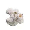 Tênis estilo "dad shoes" de couro para meninas, tamanhos 27-37, tênis esportivos infantis da moda, sapatos casuais para crianças pequenas, couro e à prova d'água