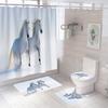 Cortina de Ducha con Diseño de Animales y Caballos, Cortina para Puerta de Baño, Alfombrilla para Inodoro, Juego de Baño de Cuatro Piezas, Estilo Minimalista Moderno