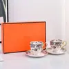 Juego de Taza y Platillo para Café de Porcelana H Familiar Taza de Té Creativa con Platillo Simple para el Hogar Taza de Cerámica para Té Aromático Venta al por Mayor Transfronteriza