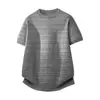 Camiseta de Punto Tipo Lino Lyocell de Manga Corta Verano Moderna Simple para el Trabajo Textura Rayas Camiseta para Hombre Elástica En Stock