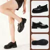 Zapatos de Cuero Negro Ultraligeros Suela Blanda Estudiante Suela Gruesa Aumentadores de Altura Versátiles Estilo Británico Velcro Mocasines Diarios