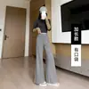 1229 Pantalones de Raya Personalizados de Pierna Ancha para Mujer Pantalones de Pierna Recta Tejido Adelgazante Cintura Alta Caída Versátiles Casuales Pantalones de Pierna Ancha
