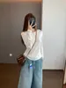 Dori Dn Versátil e Suave Mistura de Algodão Lyocell Caimento Levemente Solto Gola Henley Camiseta de Manga Comprida com Botões