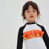 Traje de baño infantil estilo coreano para niñas, manga larga, blanco, deportivo, protector solar, lindo para bebé, para vacaciones
