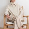 Camisa Solta de Algodão para Mulheres, Versátil para o Outono, Elegante para o Trabalho, Cardigan de Algodão Puro com Gola Reversível, Top de Manga Longa de Botão Único