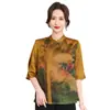Nueva Camisa de Estilo Chino Nacional con Hilo Xiangyun, Abalorios para Uñas y Hebilla, Cuello Vertical 24 para Madres de Mediana Edad y Mayores, Top Cheongsam Étnico Estampado