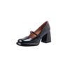 Estável e antiderrapante, salto alto de 8 cm de espessura, Mary Jane 2024, couro de vaca, bico redondo, couro legítimo, sola grossa, sapatos baixos para mulheres