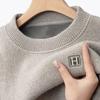 Suéter de una pieza de terciopelo de alta gama con cuello redondo para hombre, top térmico con forro polar, suéter de punto de chenilla, camisa base, camisa interior