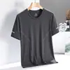 Camiseta Masculina de Manga Curta de Seda Gelada de Verão Fina de Secagem Rápida Malha Esportiva Fitness Top de Meia Manga Casual Elástico t Roupa de Verão