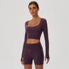 Top de Yoga de Manga Longa com Gola V e Buracos para Polegar, Alta Elasticidade e Secagem Rápida, Top Fitness para Usar por Cima para Mulheres, Conjunto de Roupa Esportiva de Secagem Rápida