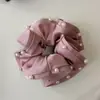 Goma para el pelo fruncida de cuentas versátil de alta gama estilo coreano para mujer, accesorio para el pelo elegante de satén para coleta Otoño e Invierno
