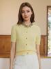 Cárdigan de Punto Azul con Perlas Estilo Francés Zhengqite Clothing para Mujer, Top Casual de Moda Elegante de Manga Corta