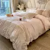 Conjunto de cama de luxo de quatro peças, 100% algodão escovado, grau A, para outono e inverno, com bordados de alta qualidade e capa de edredom e lençol de algodão puro, roupa de cama premium