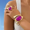 Pulsera Abierta Geométrica con Forma de E Nueva y Moderna Transfronteriza Conjunto de Joyería de Anillo de Pulsera Abierta Simple y Elegante Elegante